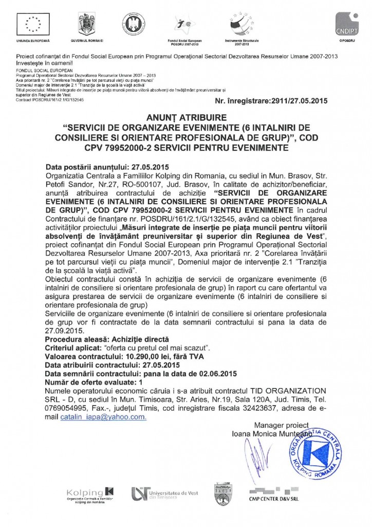 ANUNT ATRIBUIRE_ACHIZITIE_SERVICII DE ORGANIZARE EVENIMENTE